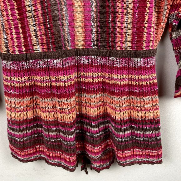 NIC+ZOE Cardigan Sweater Womens L Multicolor Stripe Tie Front 3/4 Sleeve Linen - Picture 7 of 9